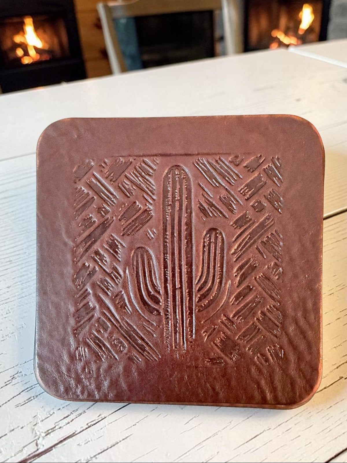 Cactus Bison Leather Coaster