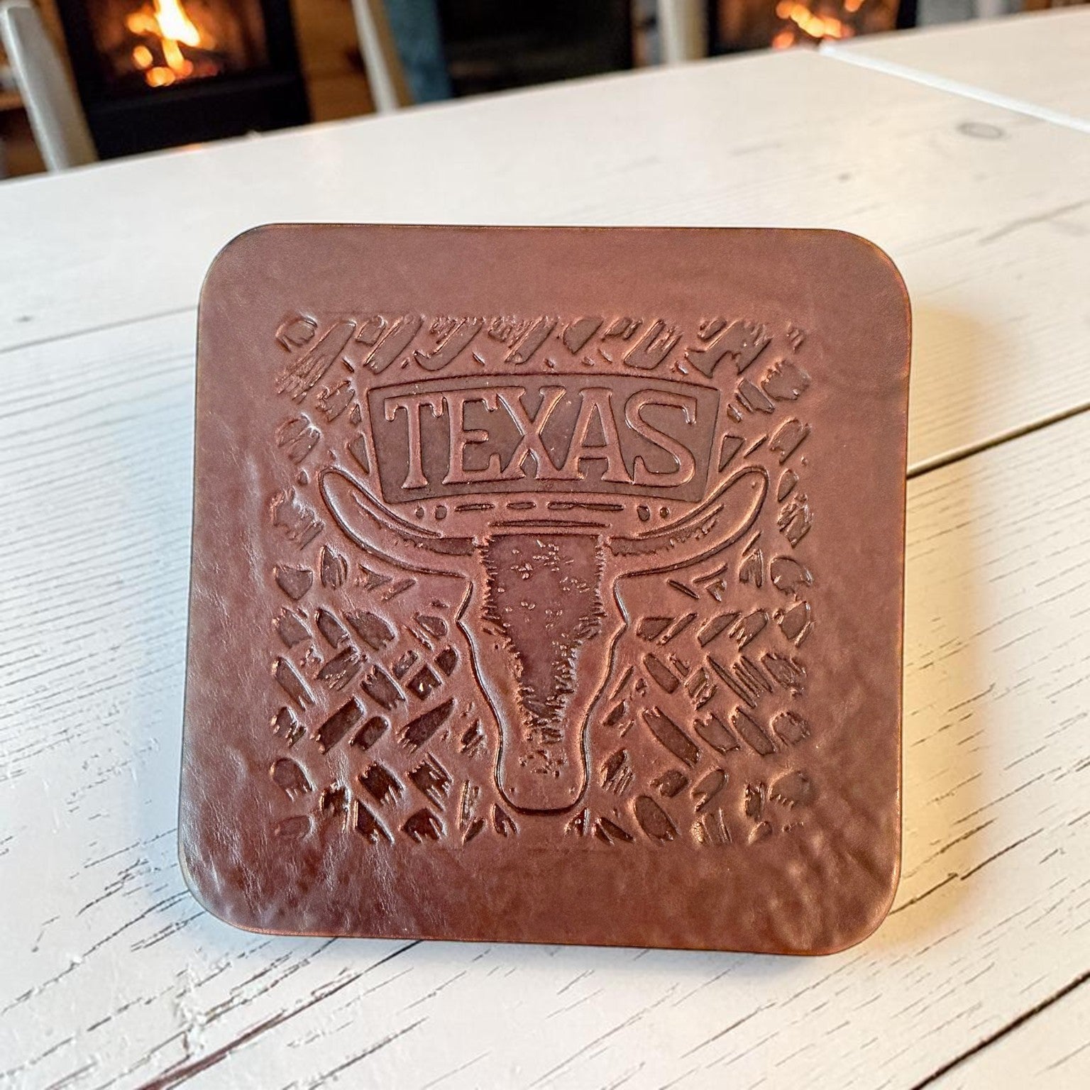 Texas Longhorn Bison Leather Coaster
